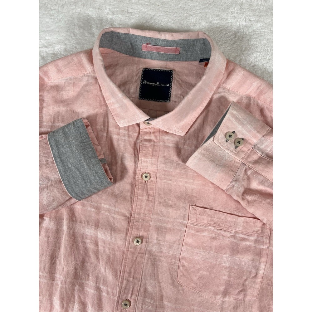 Tommy Bahama Pink Plaid Long Sleeve Button Up Linen Blend Shirt Men's‎ 3XL Beach